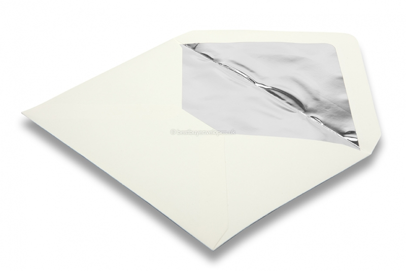 Lined ivory white envelopes - silver lined