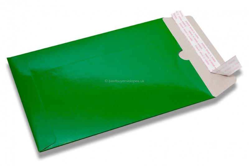Green coloured cardboard envelopes