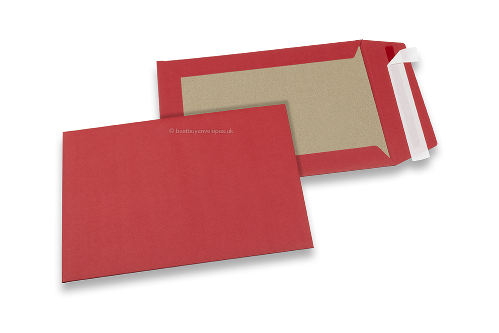 Coloured board-backed envelopes - Red, 162 x 229 mm