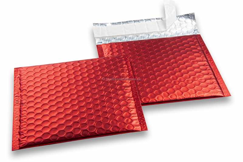 Red - matt metallic air-cushioned envelopes, square